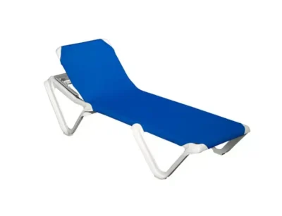 sun lounger beach with white frame and blue fabric, ideal for outdoor and outdoor rest areas