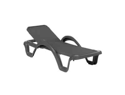 Carmen Prestige adjustable resin sun lounger, with dark grey fabric with reclining backrest and armrests, on a white background