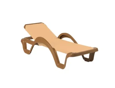 Carmen Prestige adjustable resin sun lounger, with sand-coloured fabric with reclining backrest and armrests, on a white background