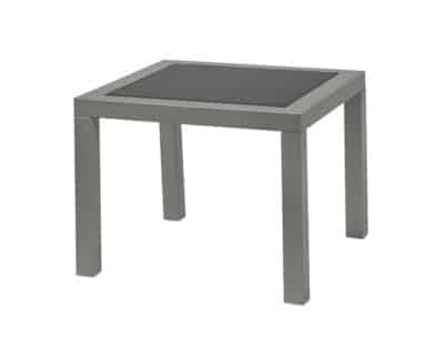 Table basse en aluminium mat gris foncé. Modèle central Olimpia, offre un design contemporain et fonctionnel, parfait pour les salons modernes ou les espaces de réception