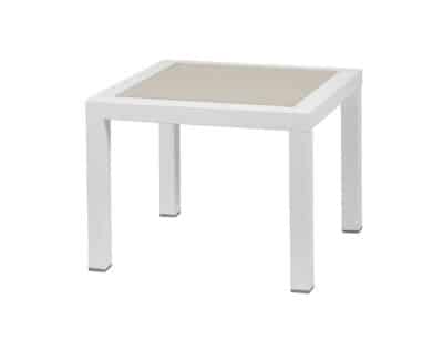 Taula de centre d´alumini mat en color blanc. Model Olimpia central, ofereix disseny contemporani i funcional, perfecta per a salons moderns o àrees de recepció