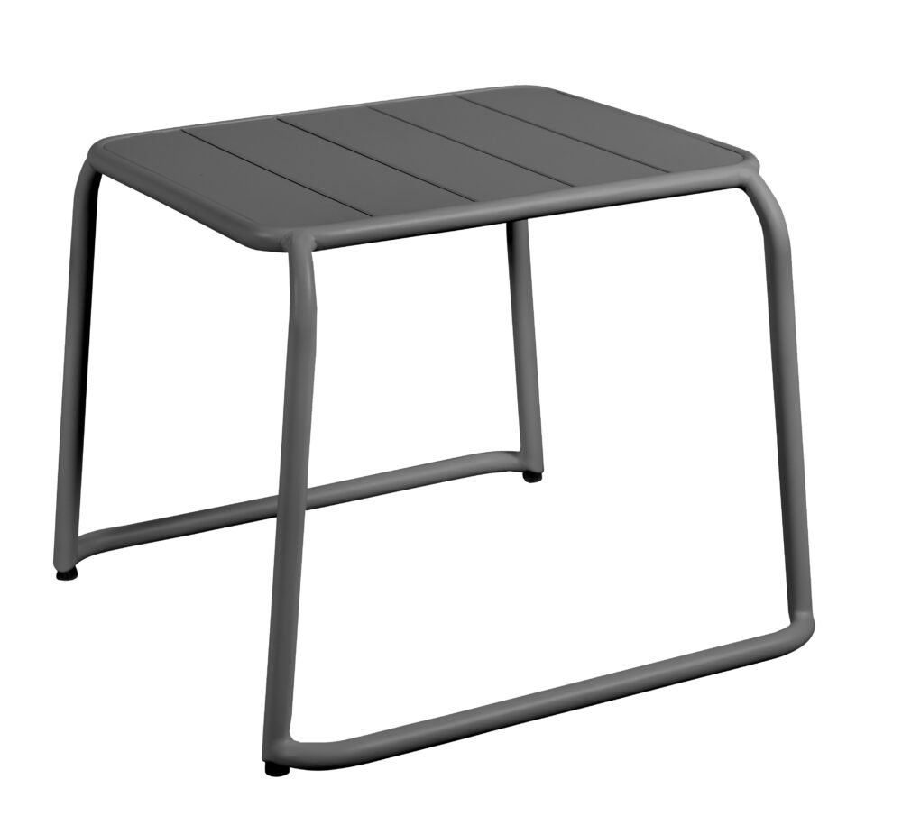 Matte aluminum table in aluminum color with two 4 legs joined together, the table is seen on a white background