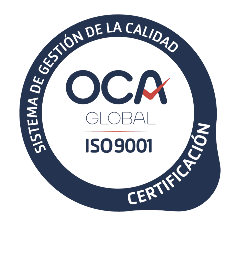 Se observa una etiqueta sobre la certificacion ISO9001