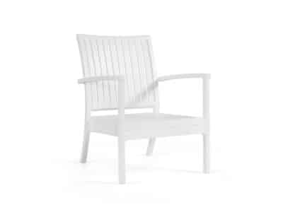 Vera L outdoor armchair in white, made of durable resin and elegant design, ideal for terraces and gardens.