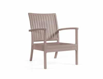 Vera L outdoor armchair in dove colour, made of durable resin and elegant design, ideal for terraces and gardens.