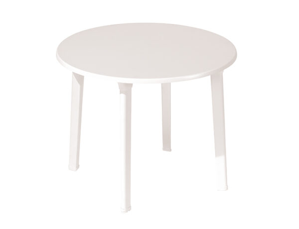Mesa redonda de werzalit blanco - Modelo Simple Elegance Blanco. Diseño minimalista y funcional, perfecta para interiores modernos o balcones pequeños