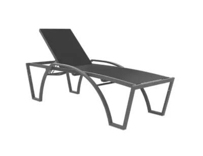 Tumbona de aluminio en chasis de color tortola y tejido negro, forma parte de la gama de tumbonas de aluminio de Balliu