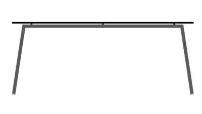 La imatge mostra una perspectiva lateral d'una taula d'alumini mat rectangular de disseny simple i modern, amb una superfície grisa amb tauler HPL i quatre potes fetes d'alumini. L'estil és minimalista i elegant