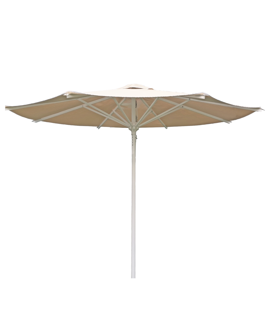 Parasol rectangular de color beige con estructura metálica, ofreciendo una amplia cobertura y durabilidad, perfecto para espacios exteriores grandes. Ideal como parasol comercial para restaurante