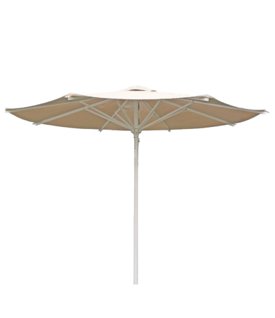 Parasol rectangular de color beige con estructura metálica, ofreciendo una amplia cobertura y durabilidad, perfecto para espacios exteriores grandes. Ideal como parasol comercial para restaurante