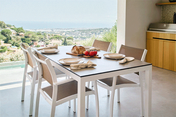 Outdoor tables on terrace